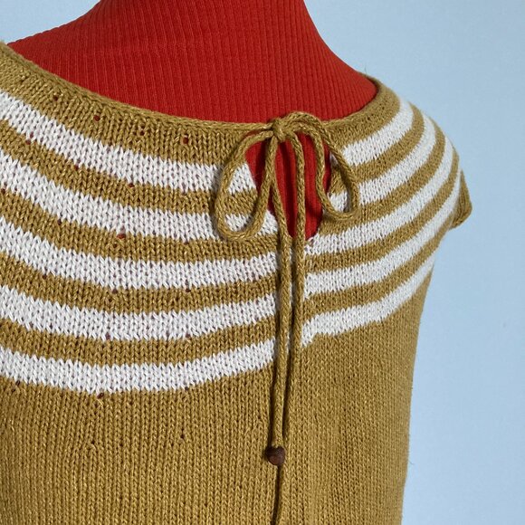 Tee Ochre with White Stripes Hand knit Small - Picture 3 of 9